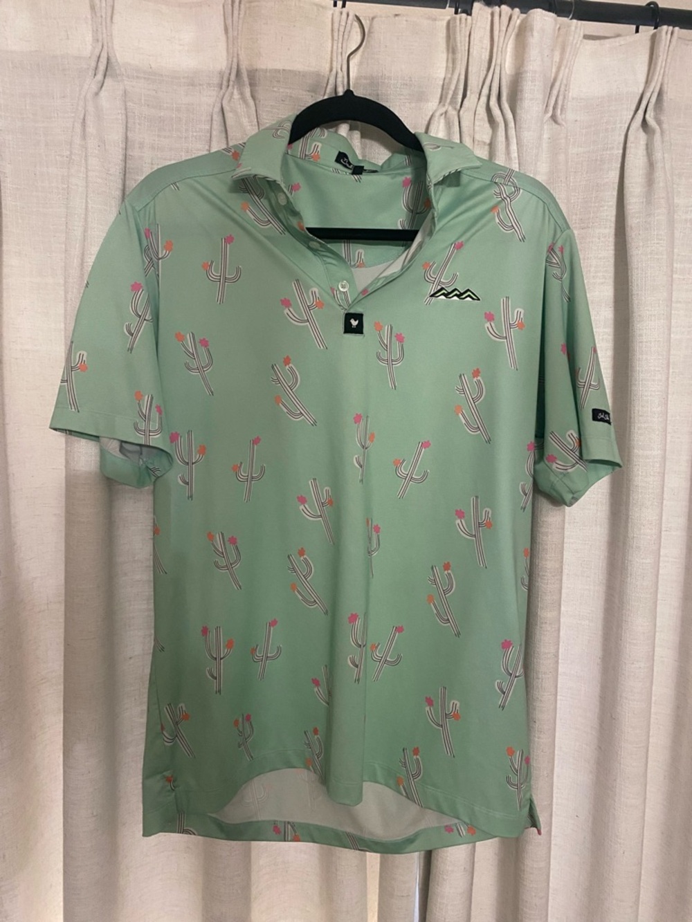 Bad Birdie Men's Mint Green Saguaro Print Golf Polo Shirt